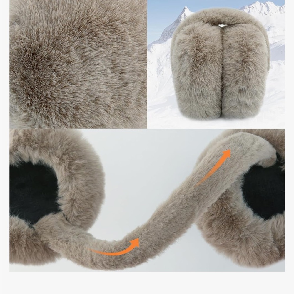💕 Faux Fur Taupe Foldable Trendy Oversized One Size Earmuffs New - Picture 9 of 10